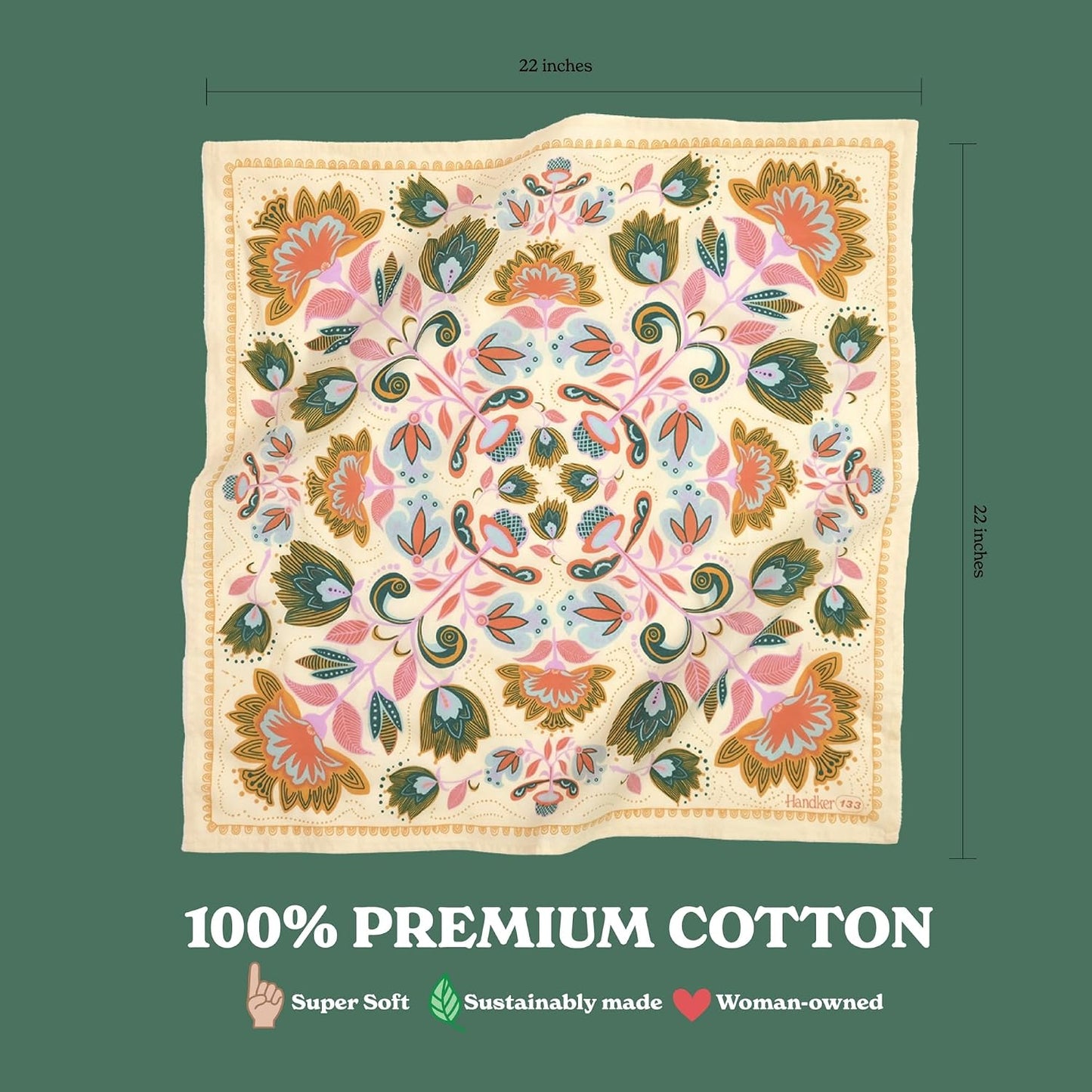 Handker Bandana de algodón prémium de 22 x 22 pulgadas para mujeres...