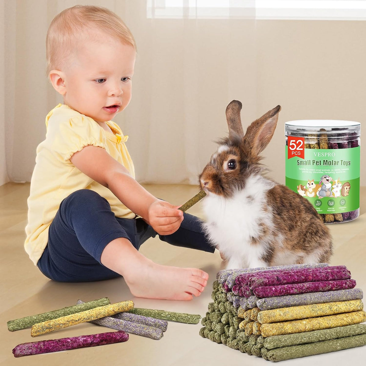 VESPRO 208 piezas de palitos para roer para conejos, juguetes para...