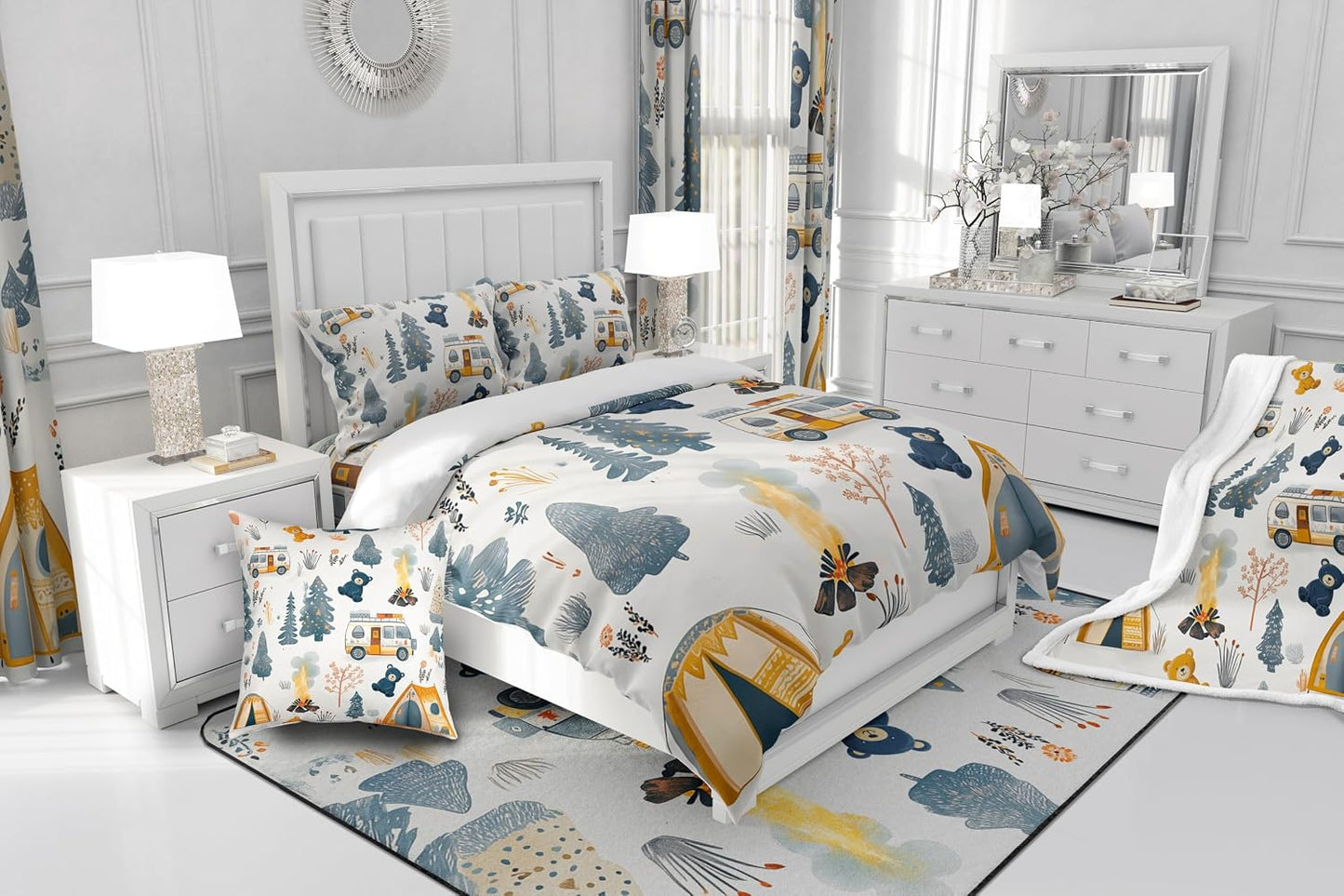 Homewish Juego de ropa de cama con temática de campamento, tamaño m...