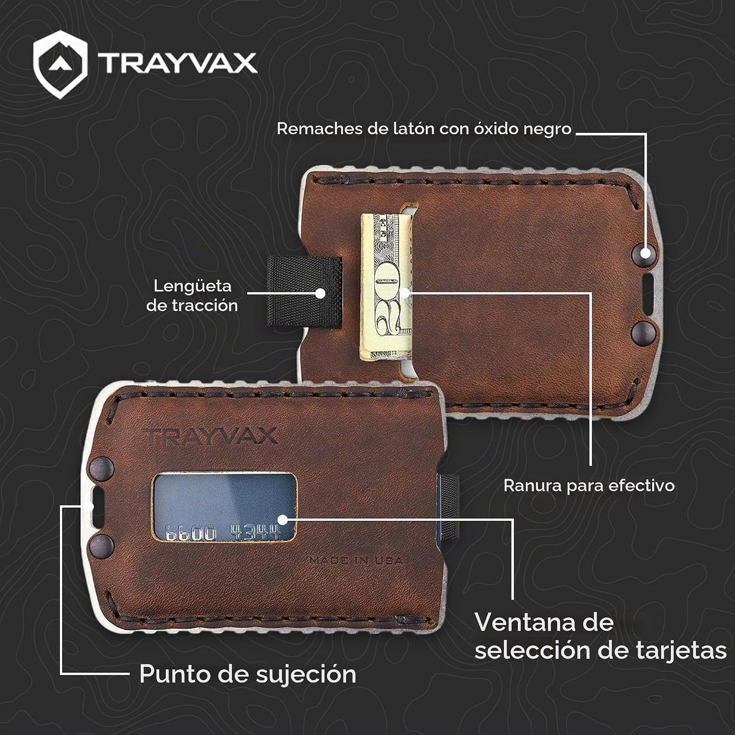 Trayvax Ascent - Cartera con bolsillo frontal RFID para dinero y ta...