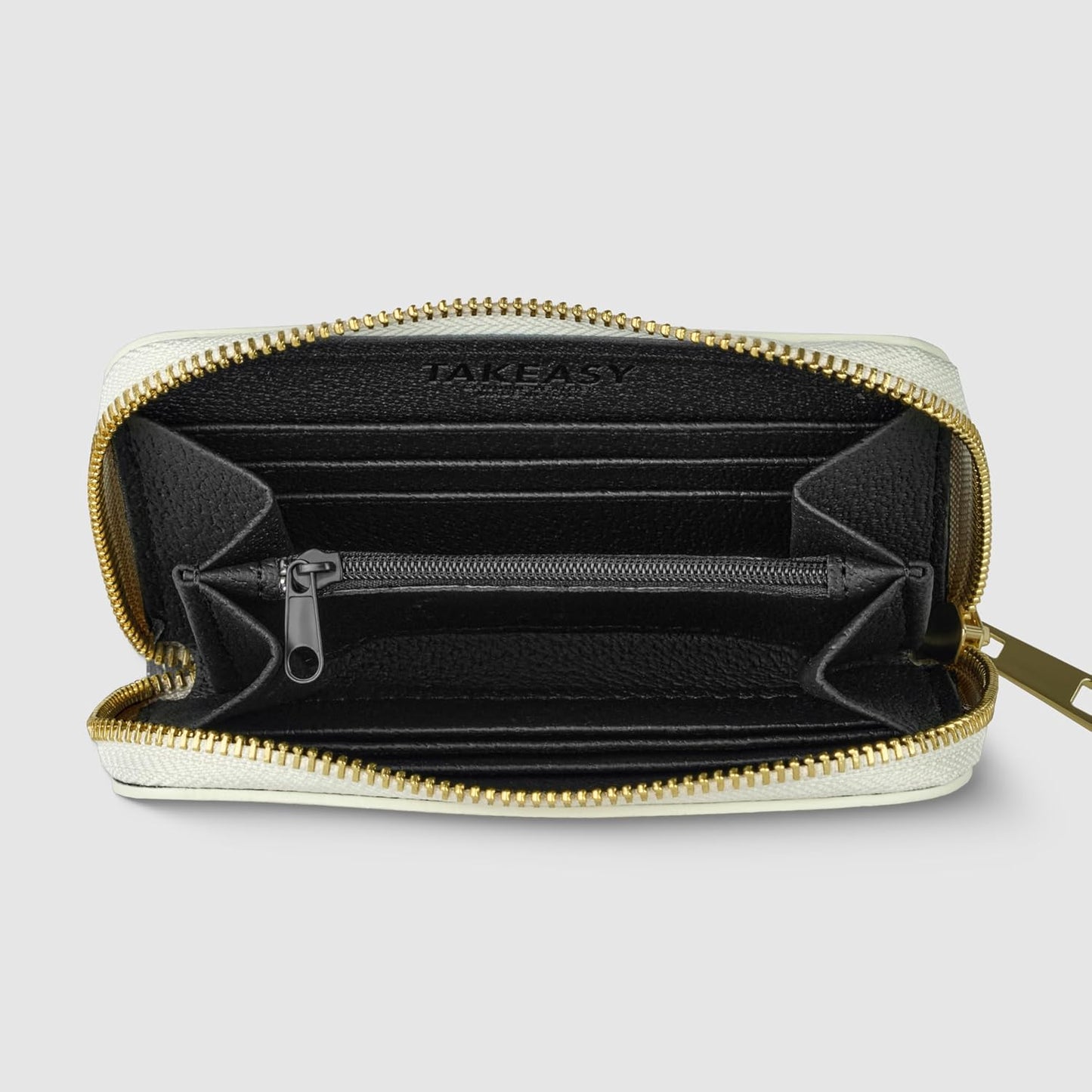 TAKEASY Cartera italiana de cuero genuino para mujer con cierre de...