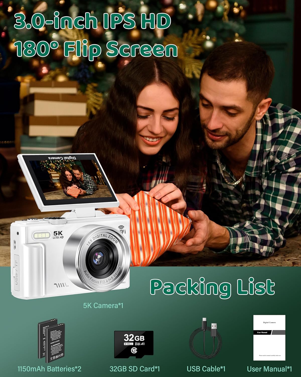 Cámara digital 5K Cámaras WiFi para fotografía 75MP UHD Autofocus V...