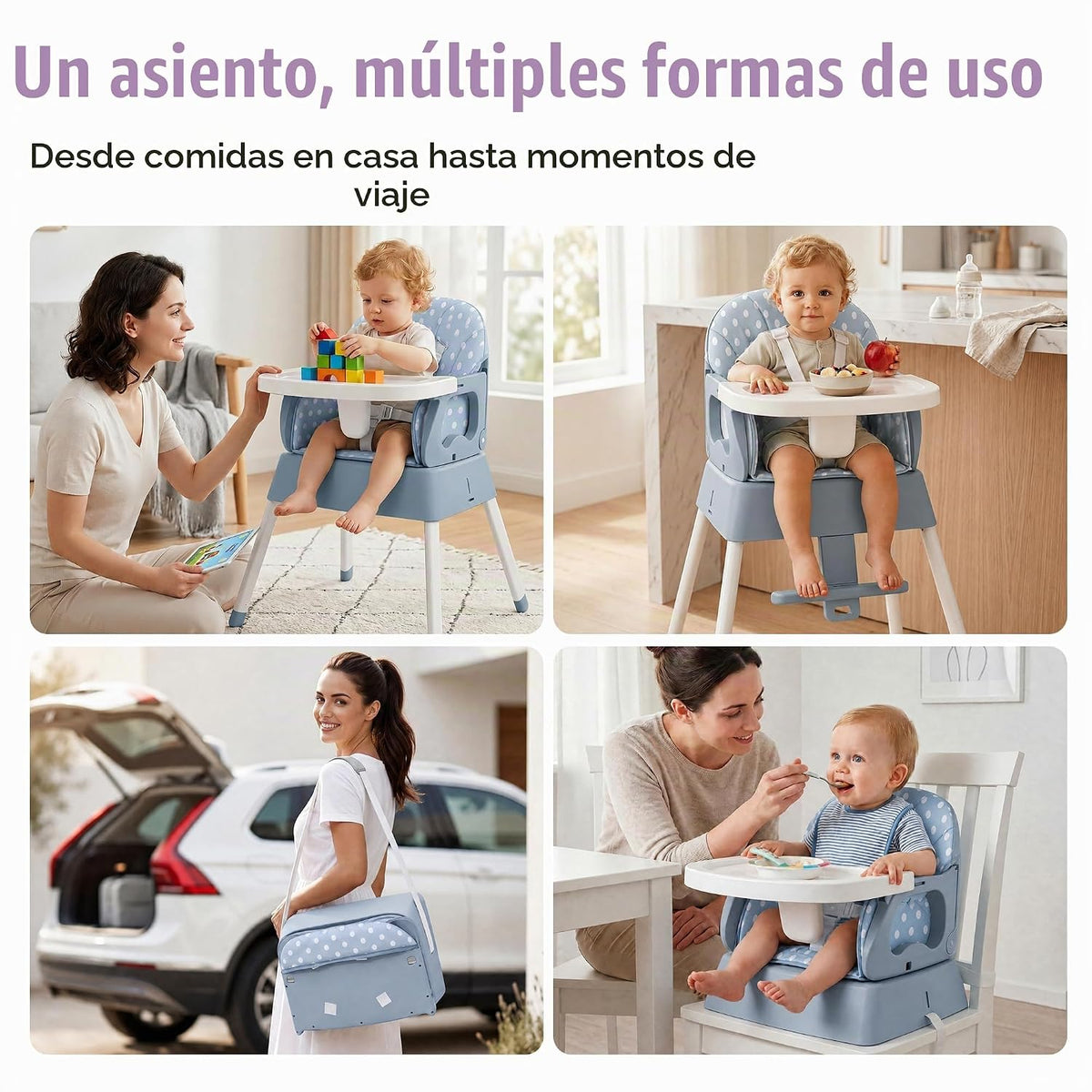 Silla alta plegable 5 en 1 para bebé, silla alta convertible para b...