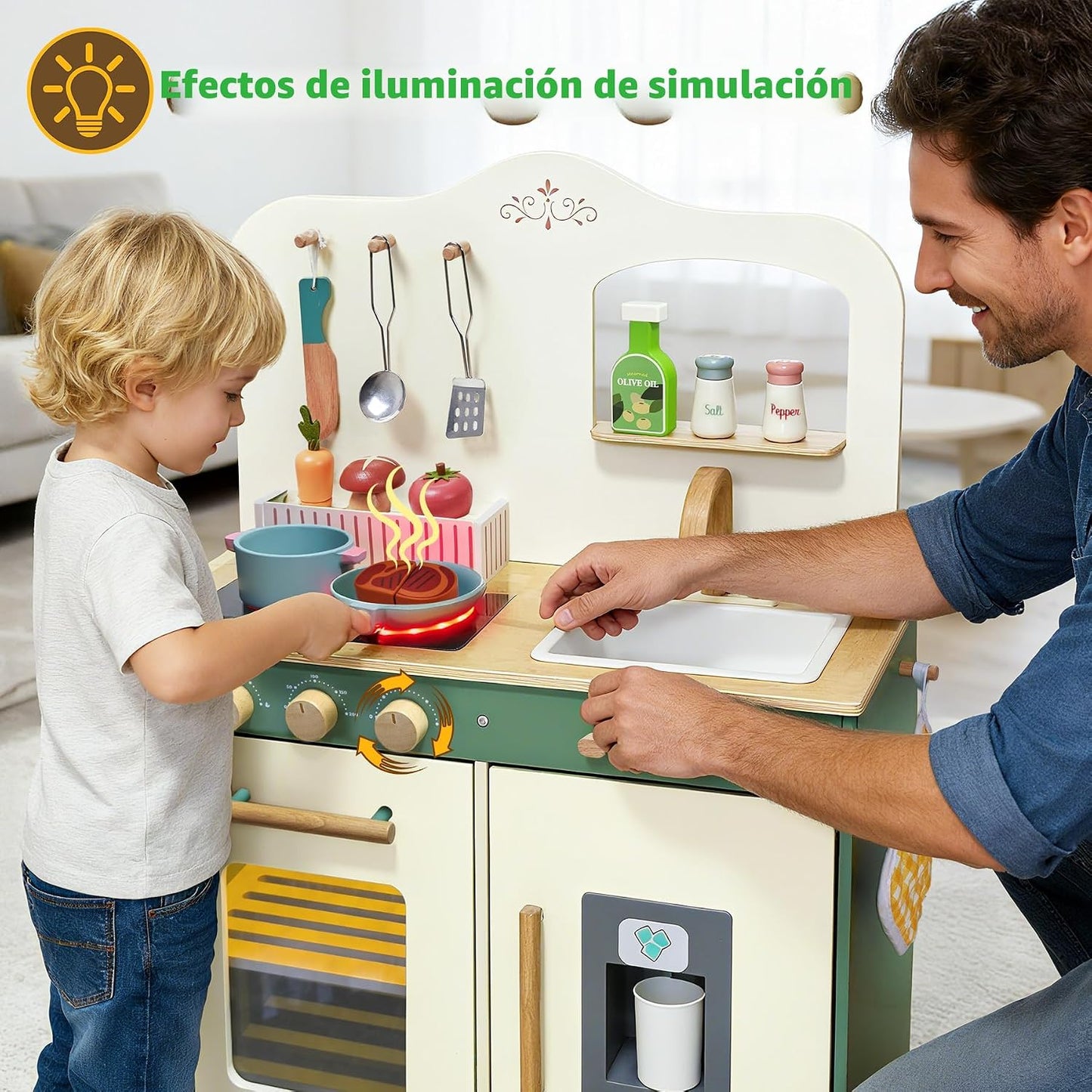 Juego de cocina de madera para niños con comida de juego, juego de...