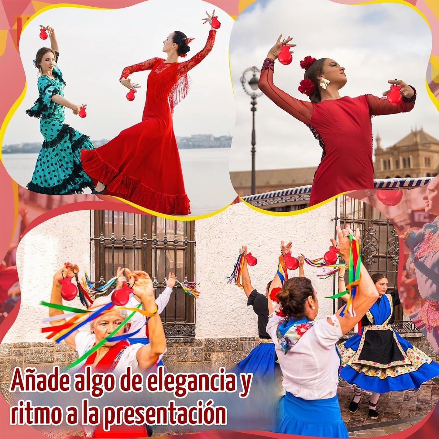 Motionchic Paquete de 2 castañuelas españolas de flamenco con cuerd...