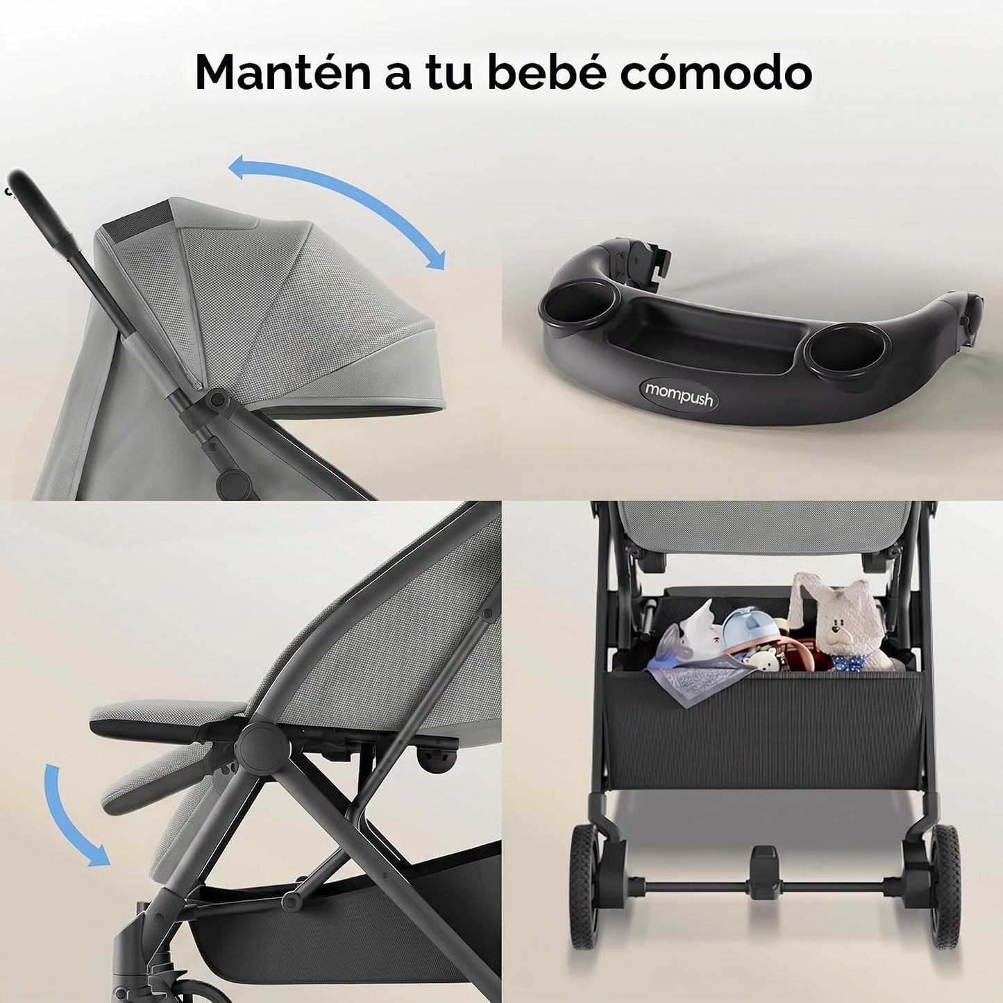 Mompush Lithe V2 Cochecito de Viaje Ligero, Cochecito de Bebé Compa...