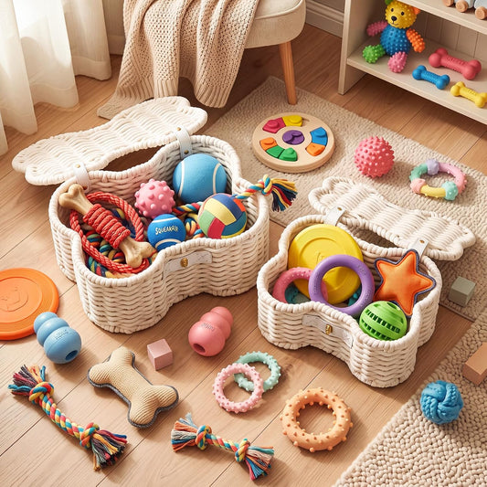 Barydat Juego de 2 cestas en forma de hueso de perro con tapa de cu...