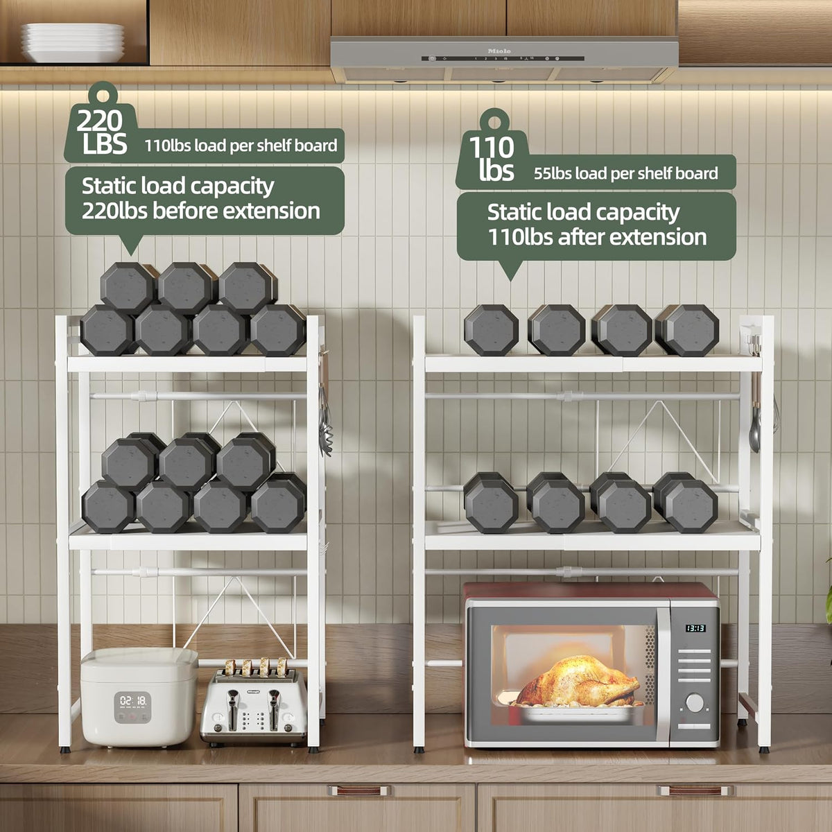 NETEL Soporte de microondas expandible de 3 niveles, estante para h...
