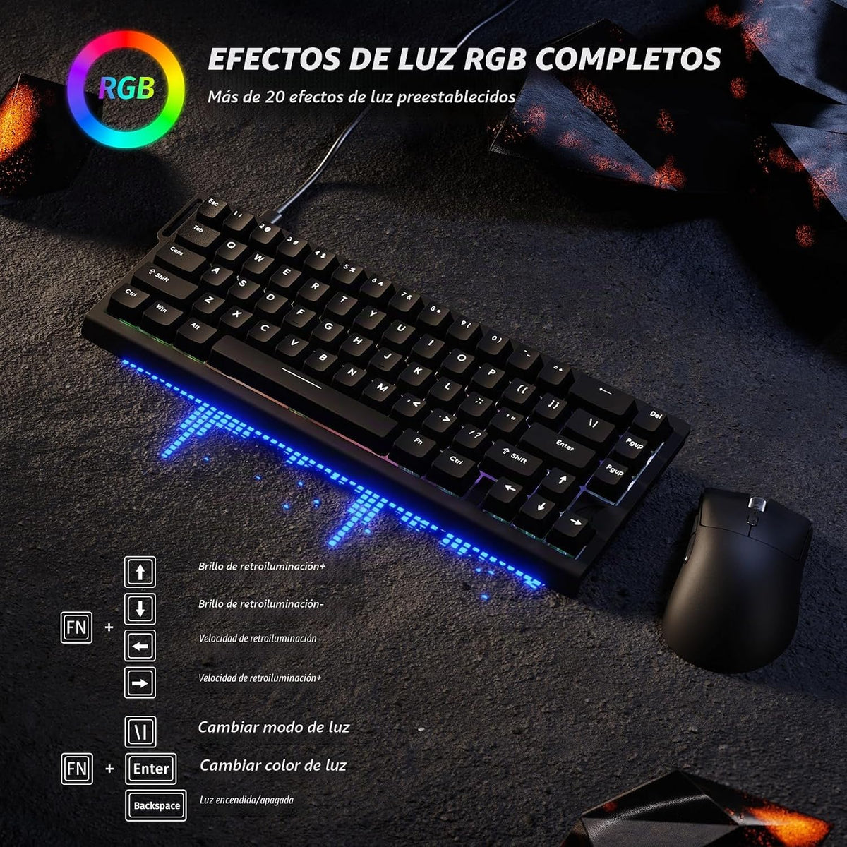 ATTACK SHARK X68 HE 60% Teclado con cable RT 8K y ratón inalámbrico...