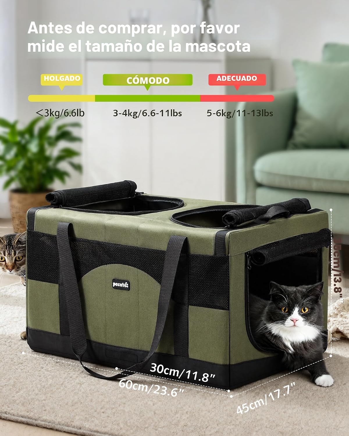 Pecute Transportador grande para gatos, suave doble jaula para masc...