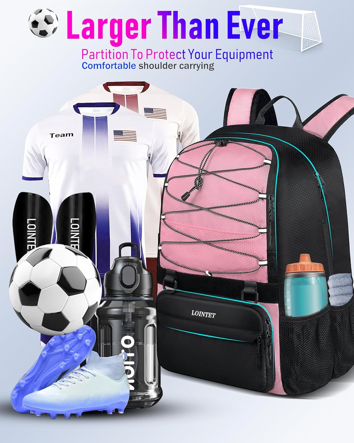 LOINTET Bolsa de fútbol juvenil, mochila de fútbol con compartiment...