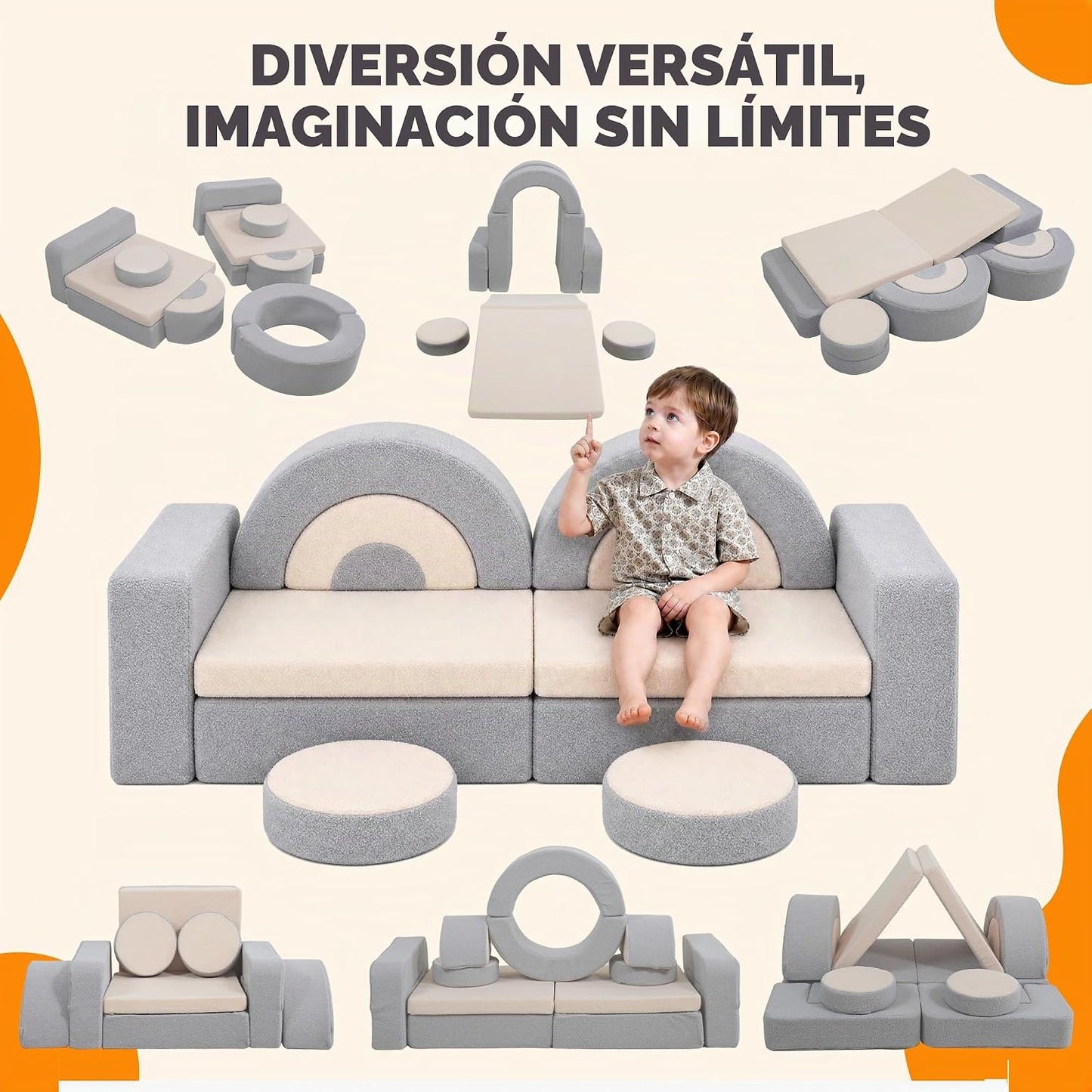 BUMNANA Sofá modular de juego para niños, sofá seccional para niños...