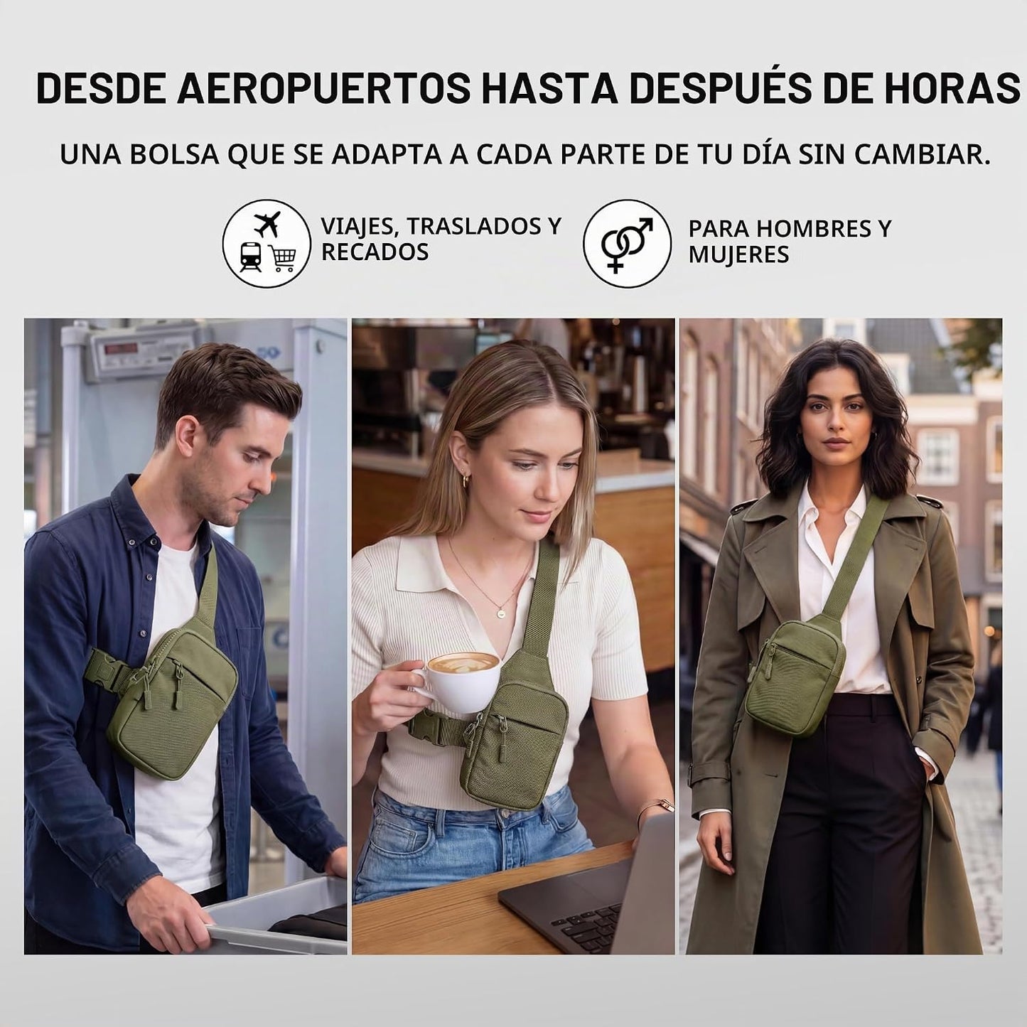 Bolsa bandolera de viaje para hombres y mujeres, bolsas cruzadas an...