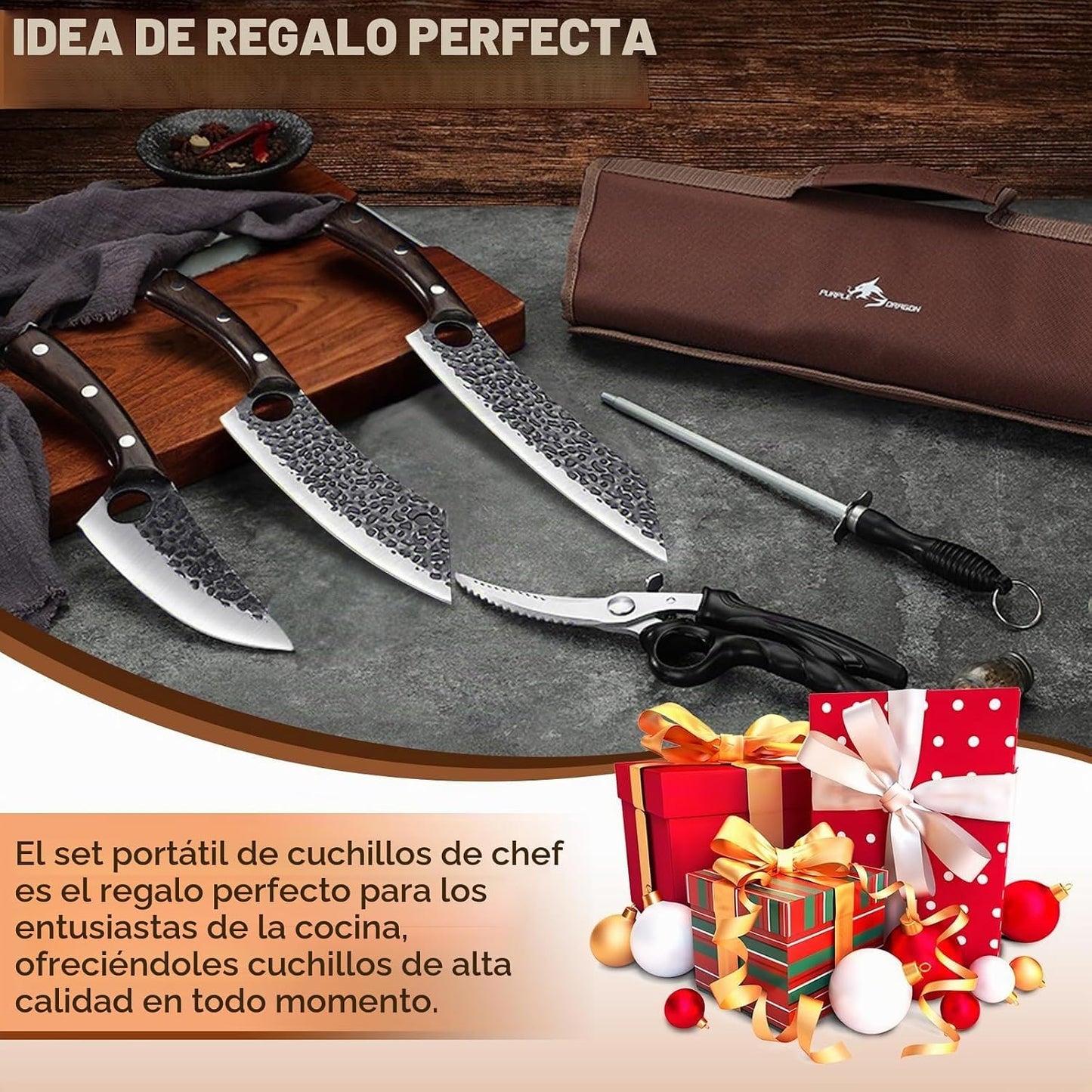Purple Dragon Juego de 6 cuchillos de chef, acero de alto carbono f...