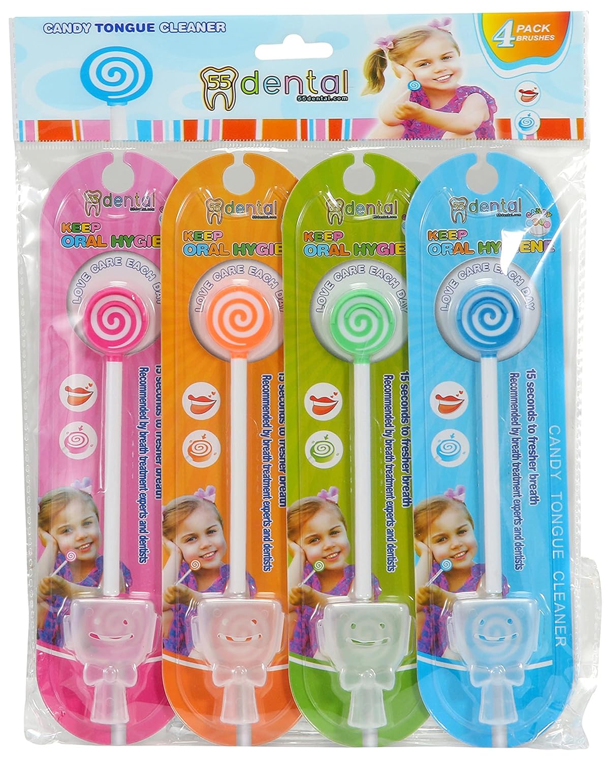55Dental - Juego de raspador o limpiador de lengua para niños, paqu...