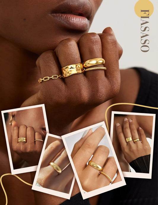 FIASASO Juego de 4 Anillos Gruesos Apilables para Mujer, Anillos Ch...