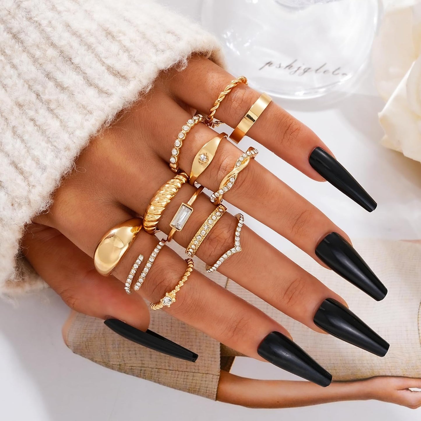 FAXHION Juego de 25 anillos apilables de oro para mujer, anillo de...