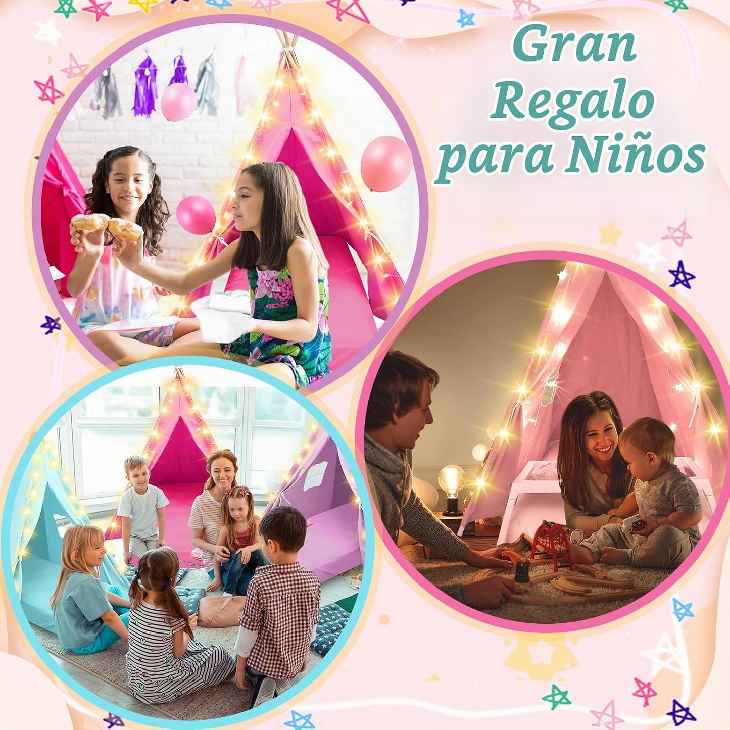 Lemosae Paquete de 4 Carpas Tipi para Niños Fiesta de Pijamas con C...
