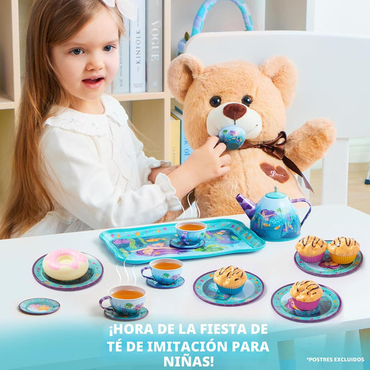 JOYIN Juego de fiesta de té de sirena para niñas pequeñas, juego de...