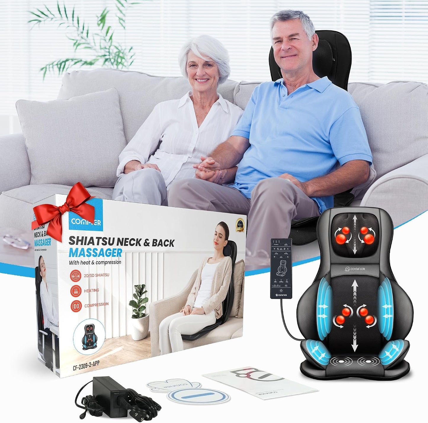 COMFIER Shiatsu - Masajeador de espalda de cuello con calor, almoha...