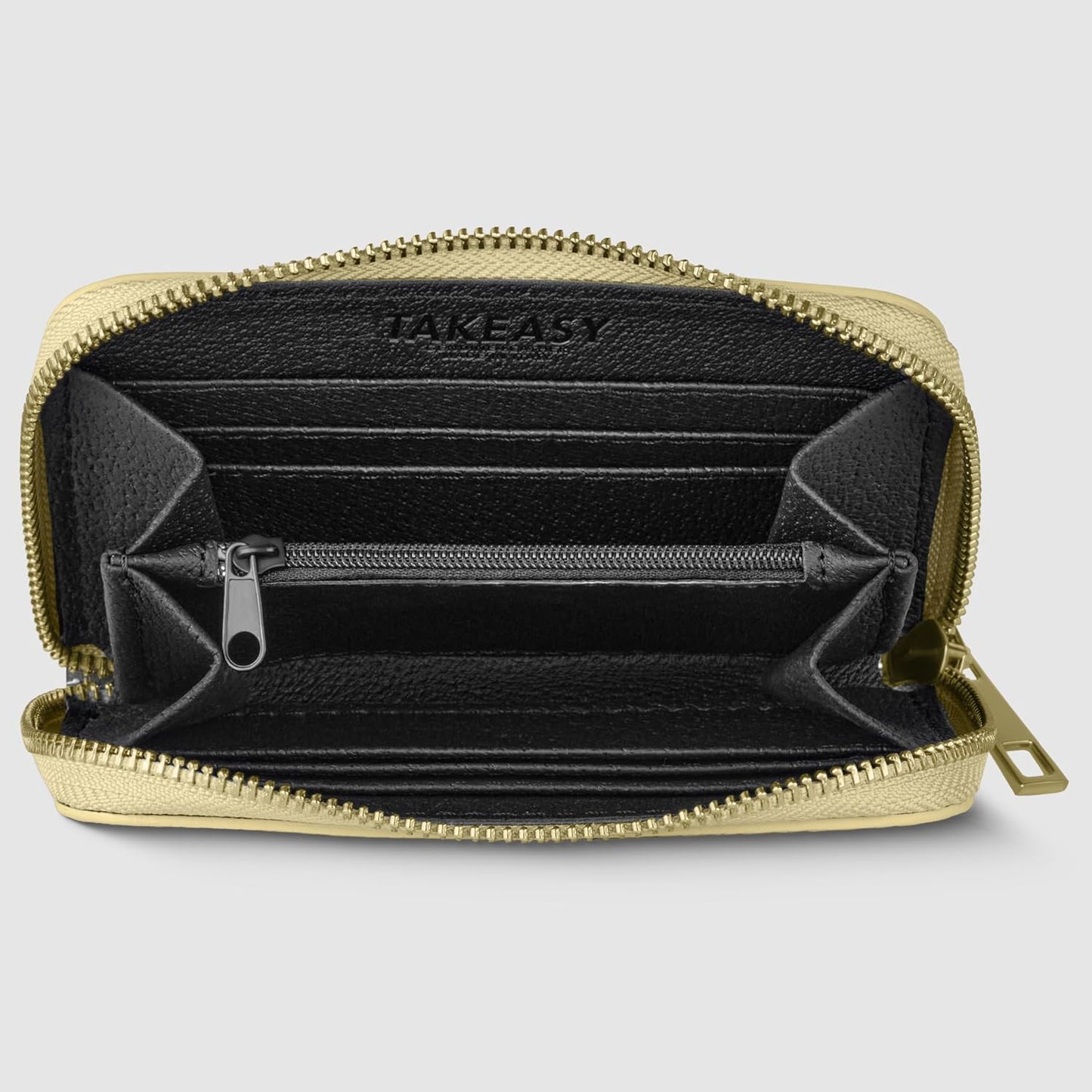 TAKEASY Cartera italiana de cuero metálico genuino para mujer con c...