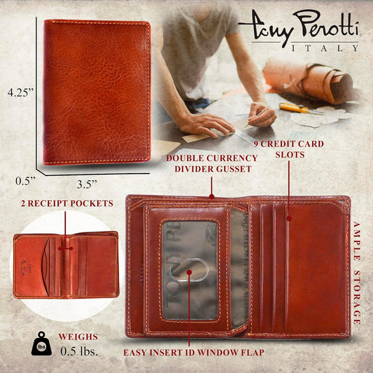 Tony Perotti Billetera plegable de cuero italiano para hombre con s...