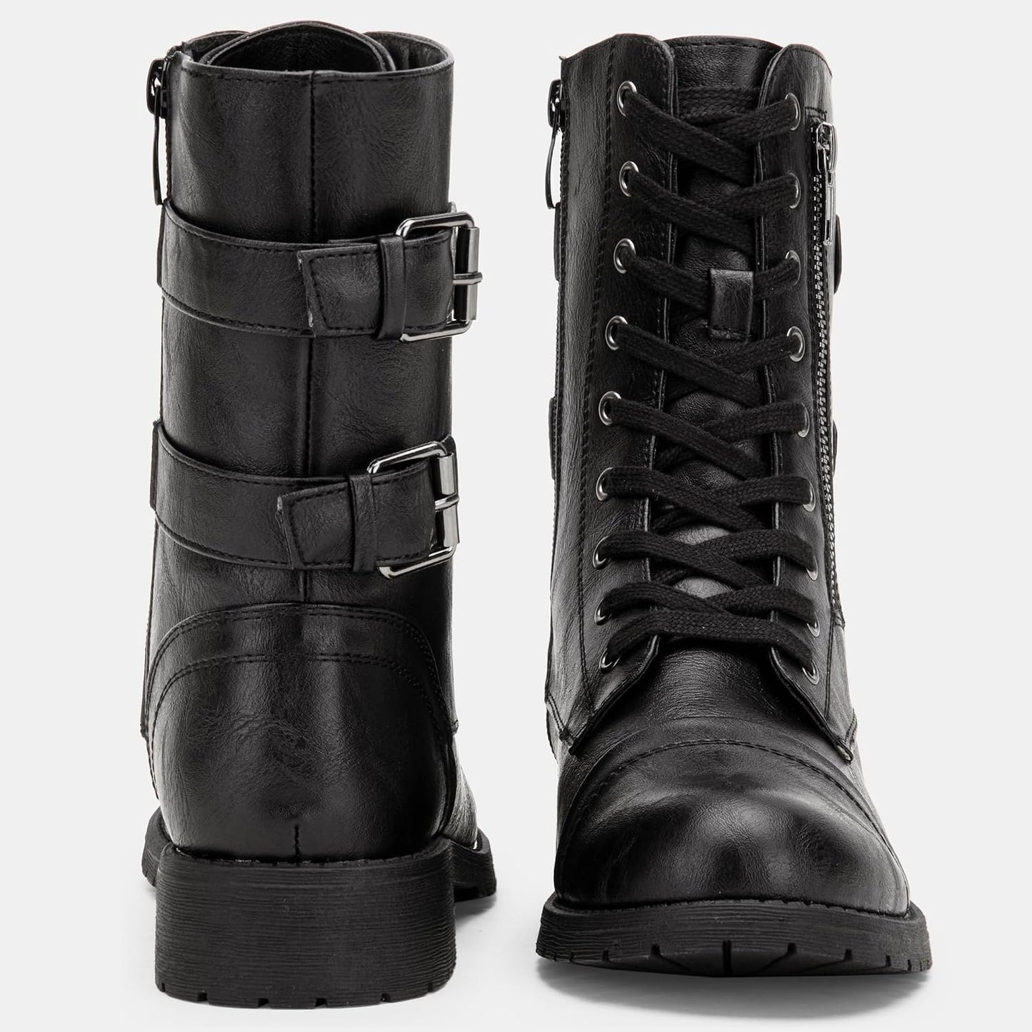Vepose Botas de combate para mujer, tacón bajo, botas militares a m...