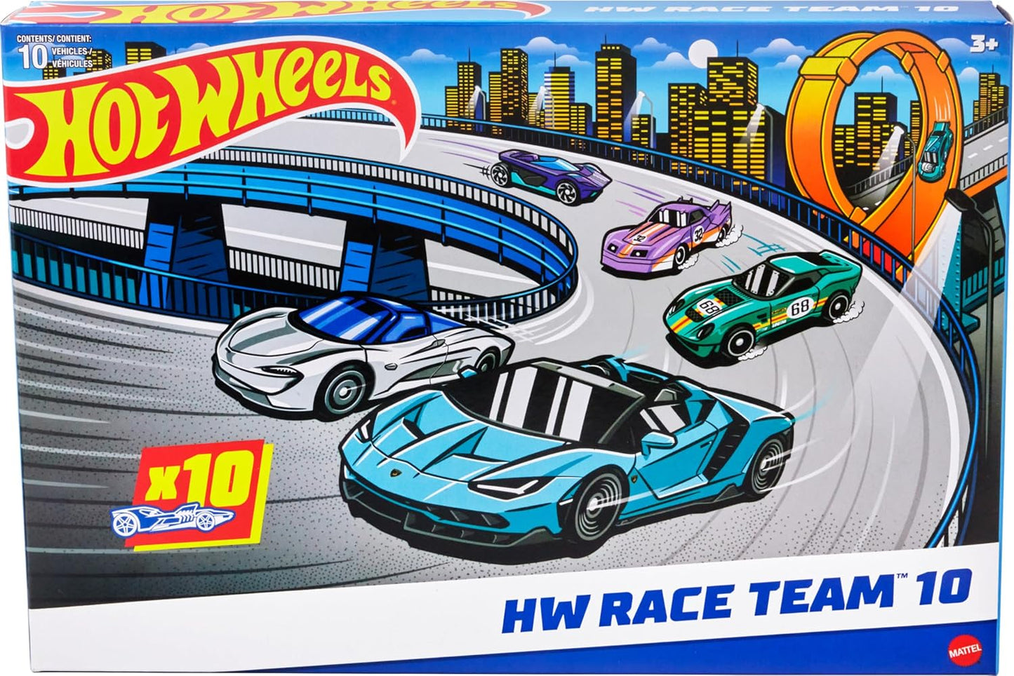 Hot Wheels Paquete de 10 autos de carreras de juguete (los estilos...
