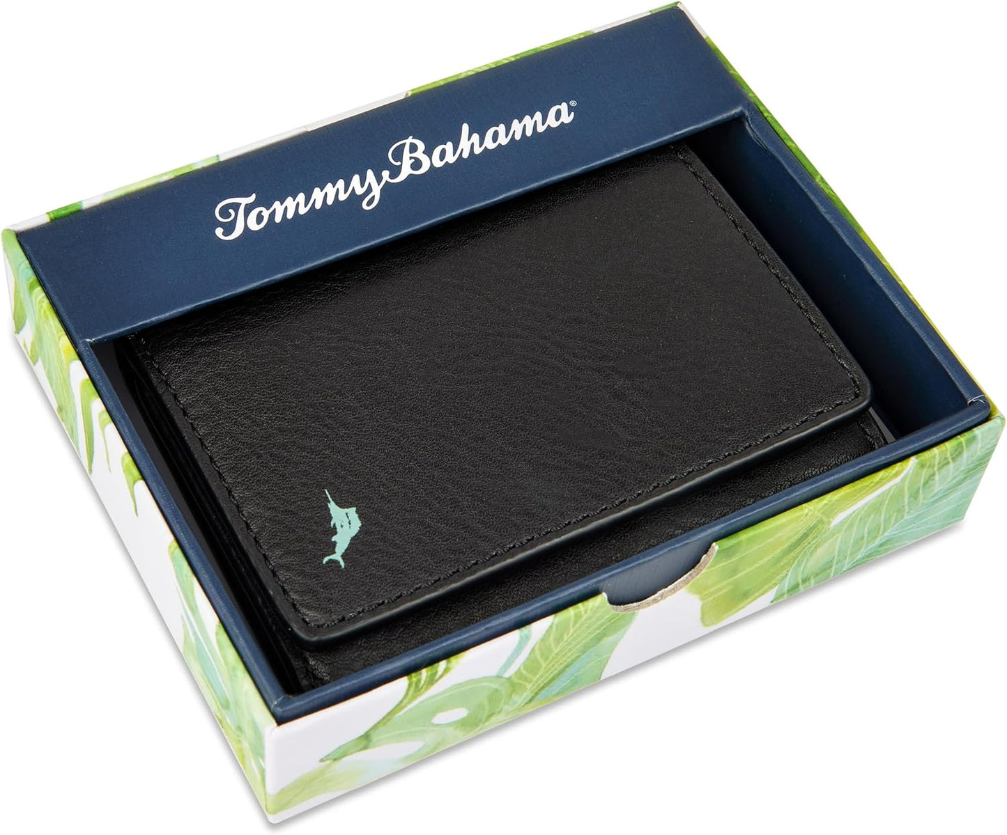 Tommy Bahama Billetera Trifold de cuero para hombre Negro