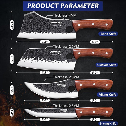 Topfeel Juego de 4 cuchillos de carne \u2013 Cortador de huesos res...