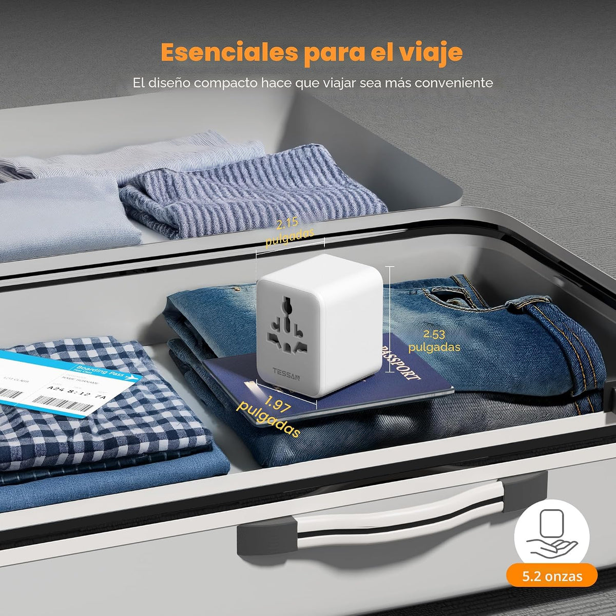 TESSAN Adaptador de viaje universal, adaptador de corriente interna...