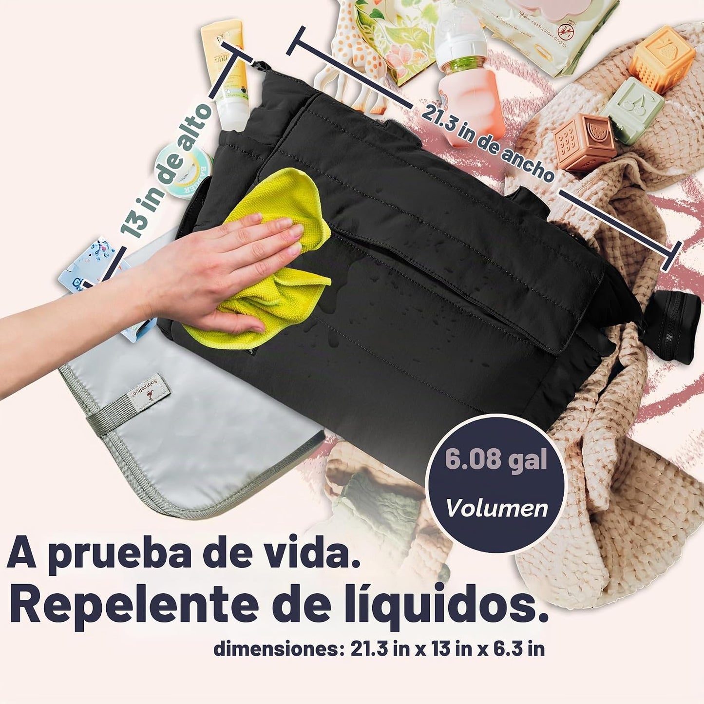 BabbleRoo Flo Bolsa de pañales, bolsa de pañales acolchada suave de...