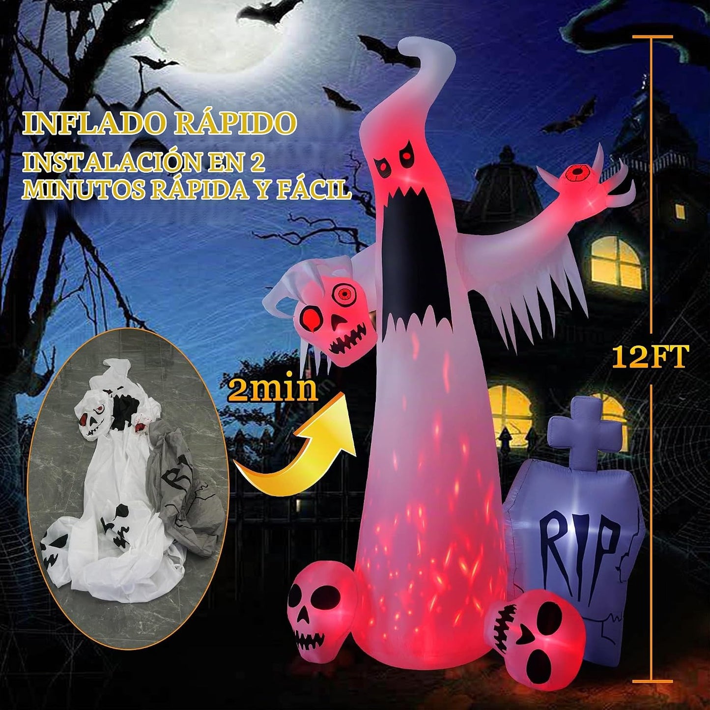HOPOCO Inflables de Halloween de 12 pies para decoración al aire li...