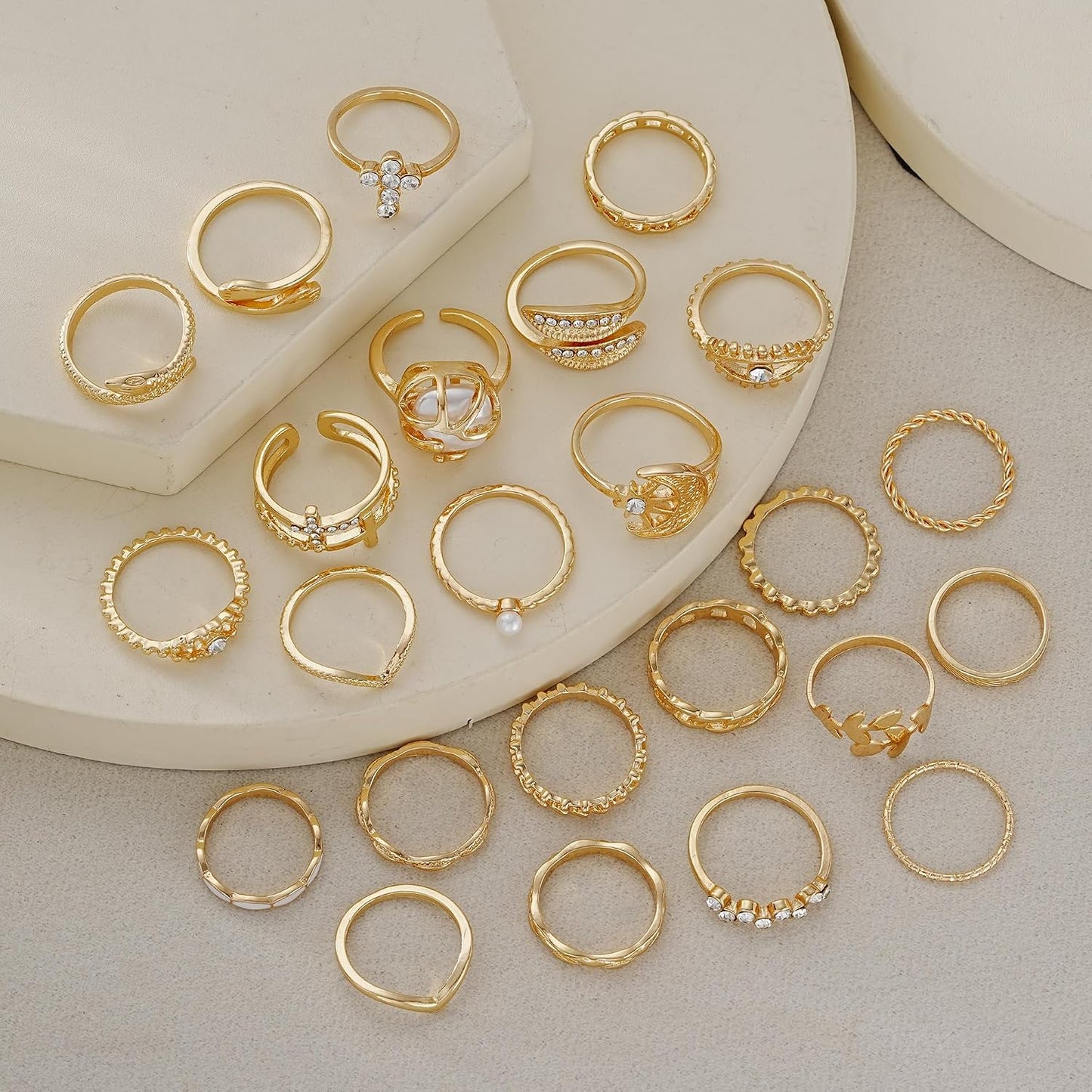 YEEZII Juego de 25 anillos dorados para nudillos para mujer, lindos...