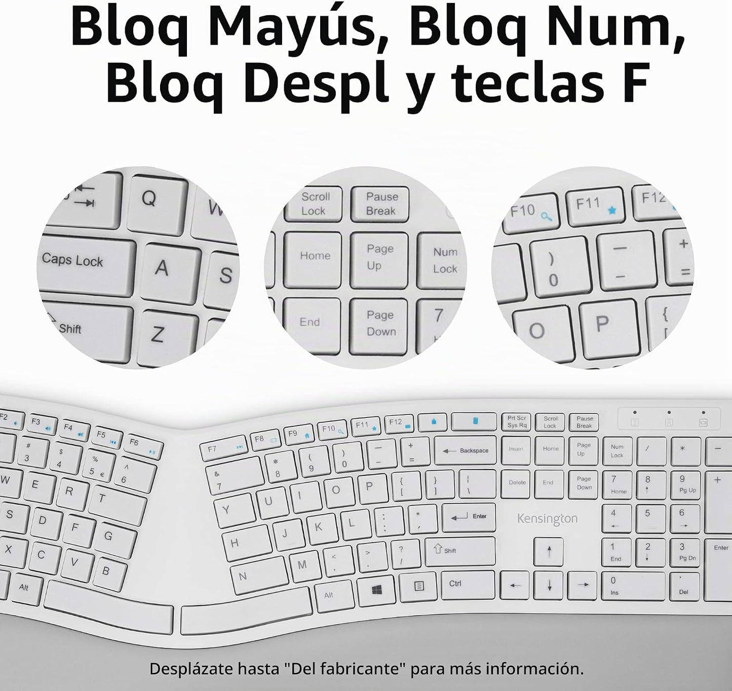 Kensington Pro Fit Teclado y ratón inalámbricos ergonómicos - Gris...
