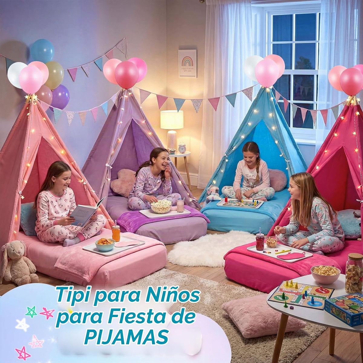Windyun Paquete de 4 Carpas Tipi para Niños para Fiesta de Pijamas...