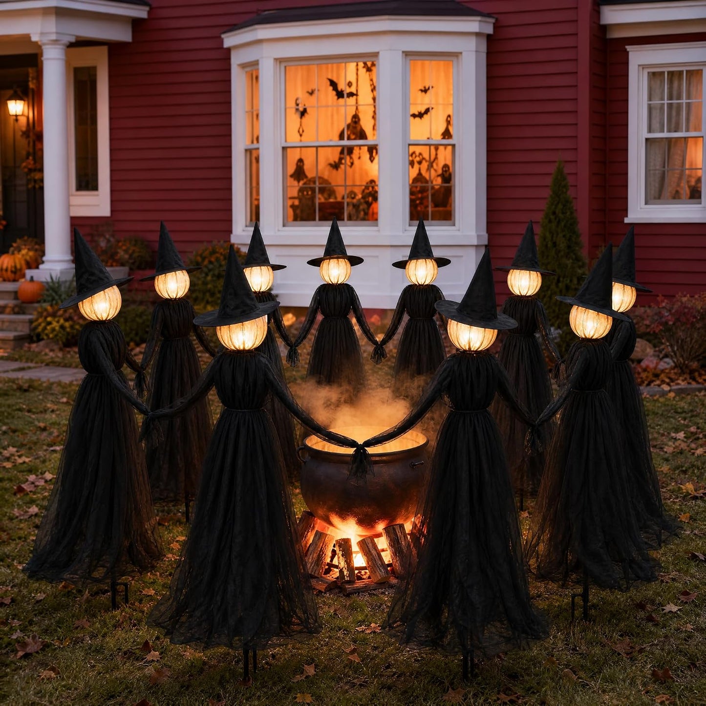 Hourleey Decoración de bruja iluminada de Halloween para exteriores...