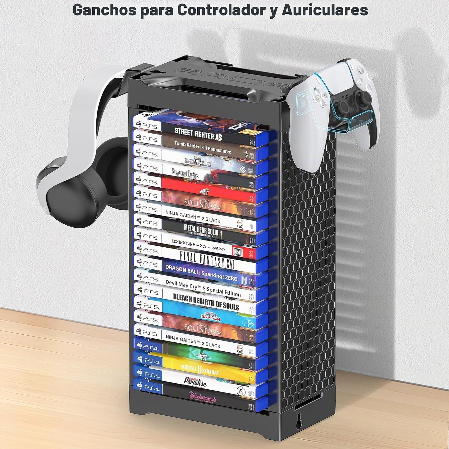 Torre de almacenamiento de videojuegos con soporte para controlador...