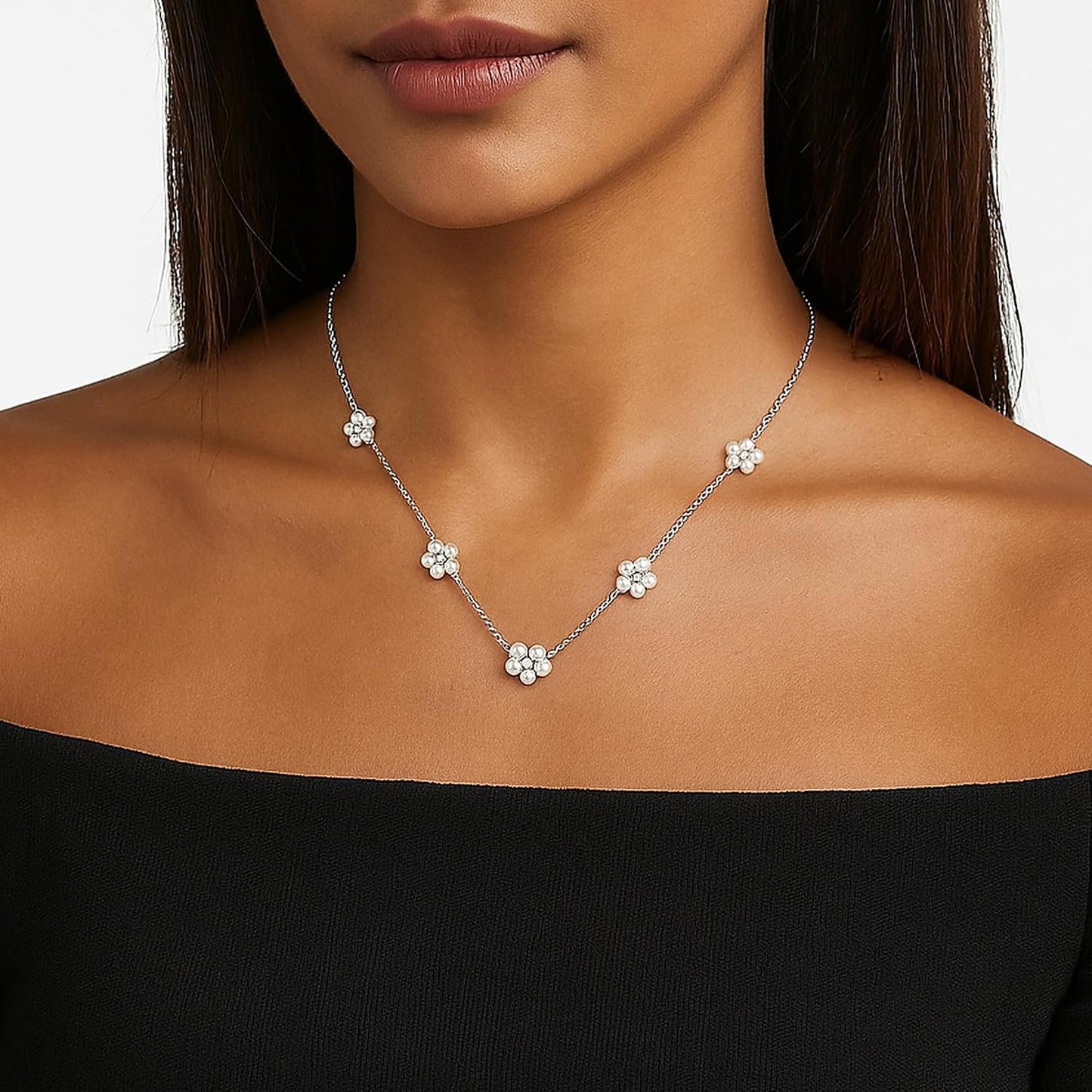 SmileBelle Collares de perlas, gargantilla de perlas de margarita p...