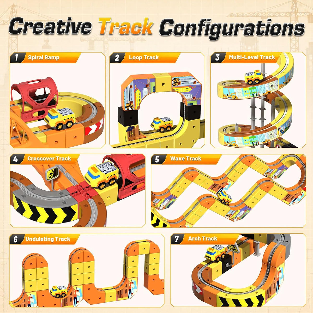 Juego de tren eléctrico de construcción, 112 piezas de pistas 3D qu...