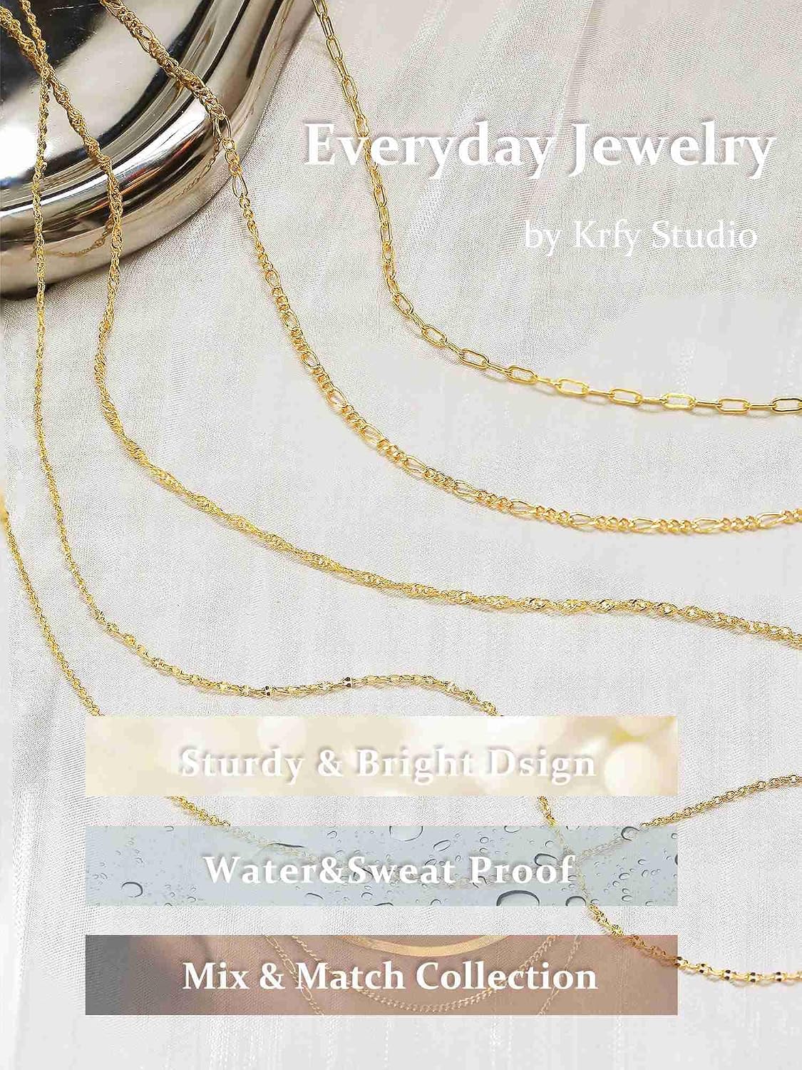 Krfy Collar de cadena chapada en oro de 14 quilates para mujer, a l...