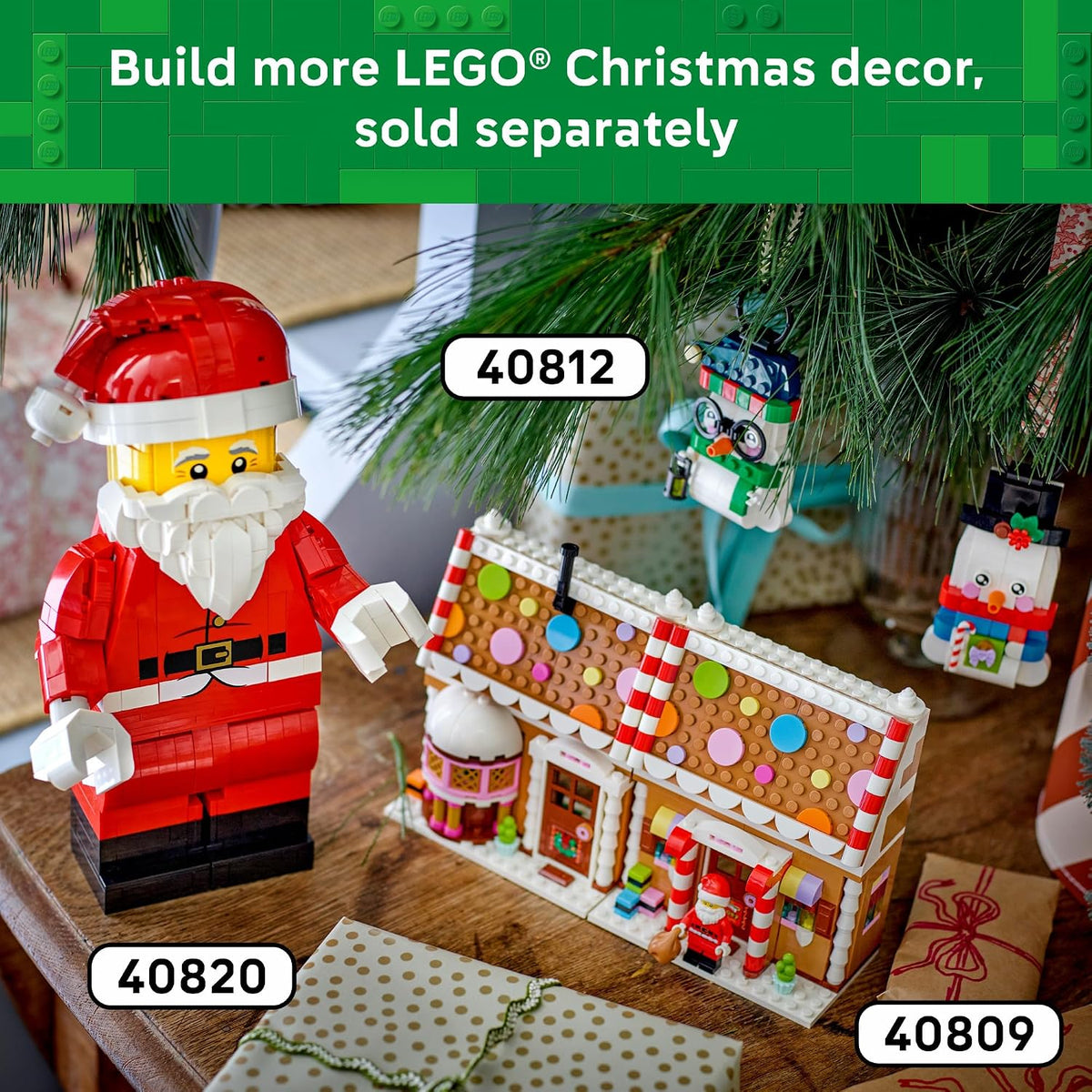 LEGO Juguete navideño de minifigura de Papá Noel a escala, decoraci...