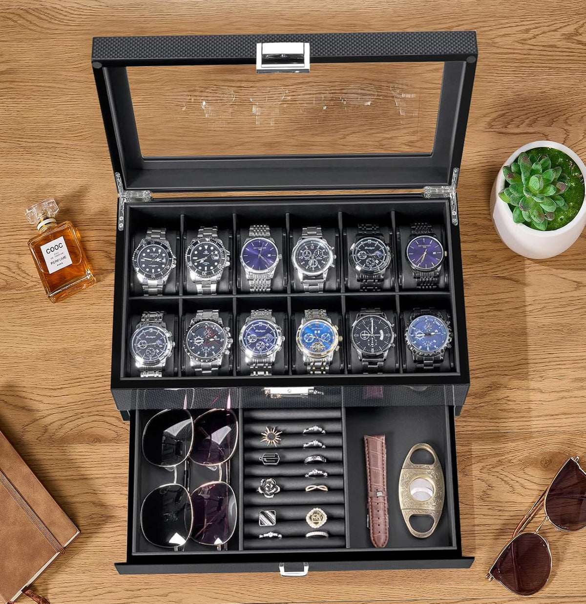 BEWISHOME Estuche de Reloj de Alta Gama, Caja de Reloj de Madera de...