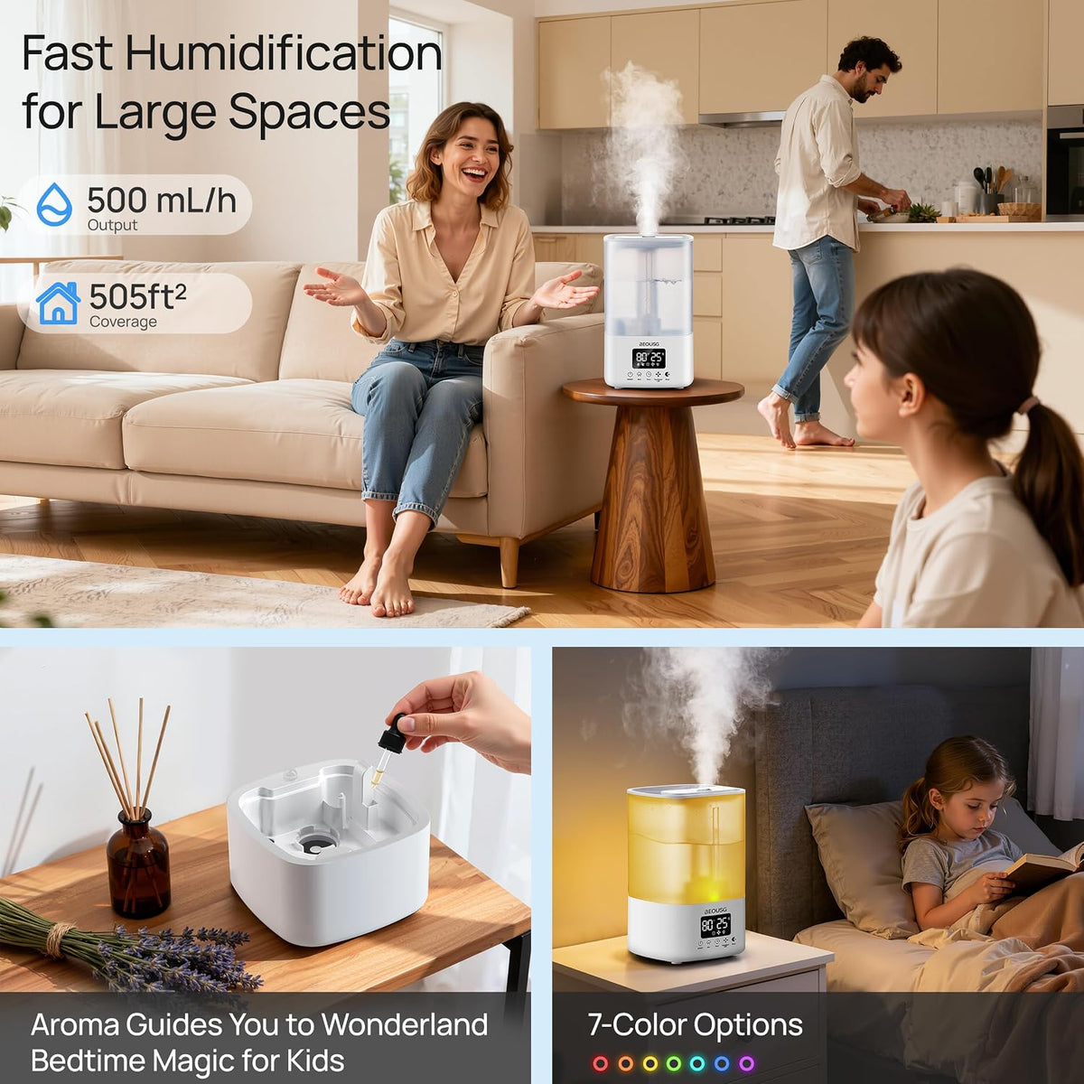 BEOUSG Humidificador ultrasónico de llenado superior de 5L, humidif...