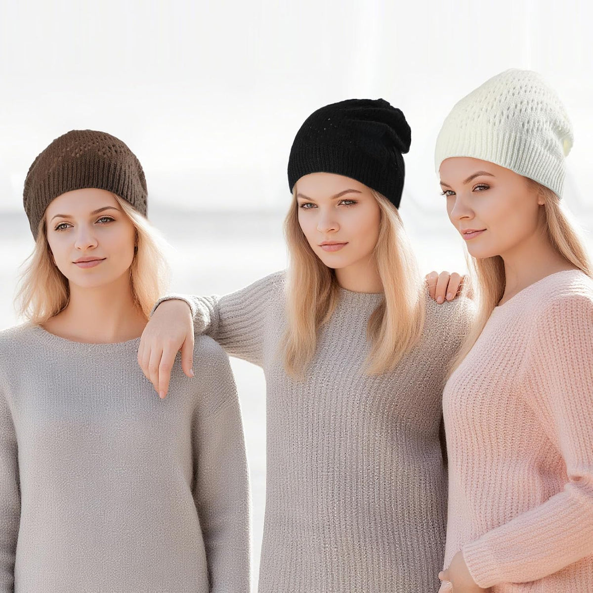 Newcotte Gorro de ganchillo holgado para mujer, hecho a mano, diseñ...