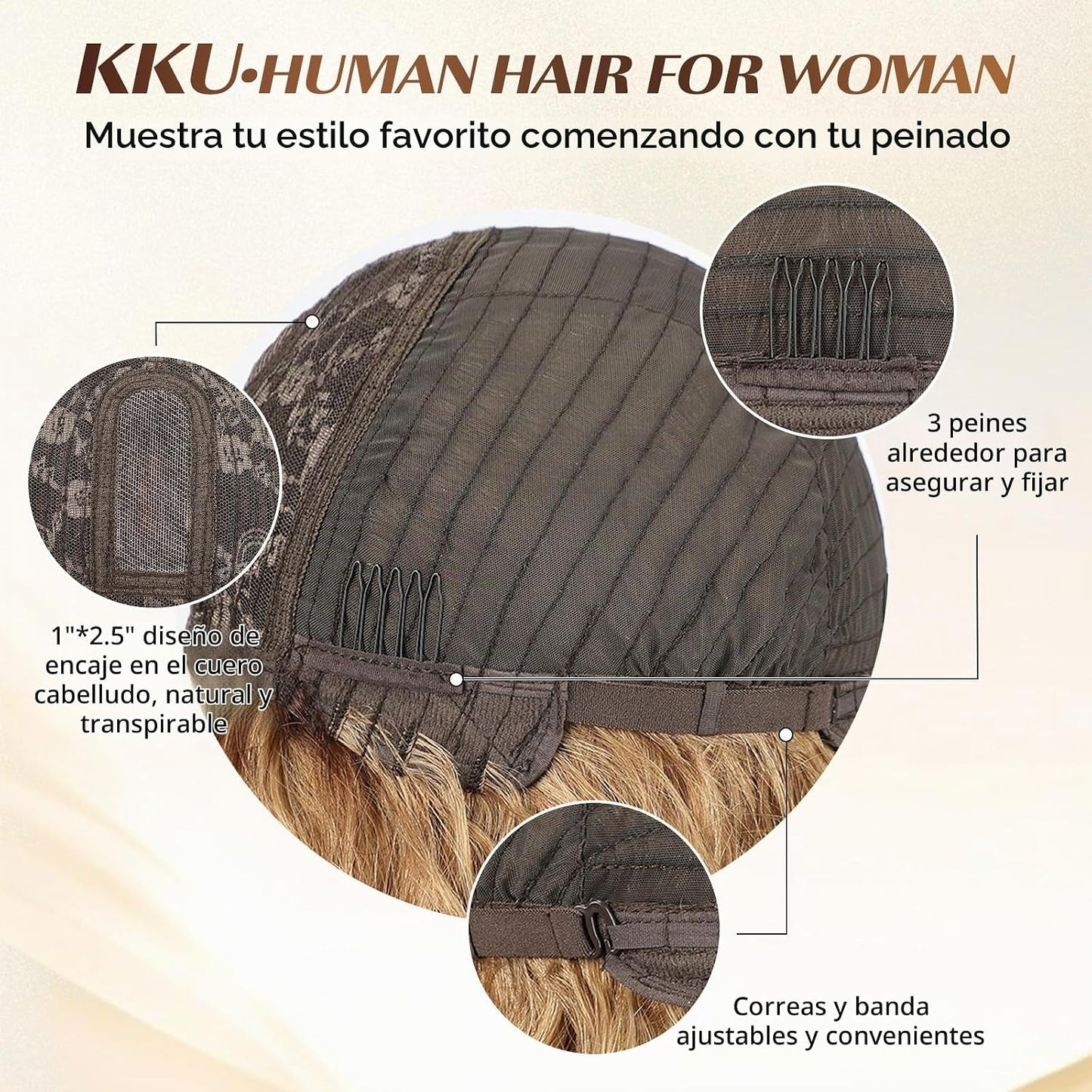 KKU Pelucas de cabello humano ondulado de 12 pulgadas para mujer, p...
