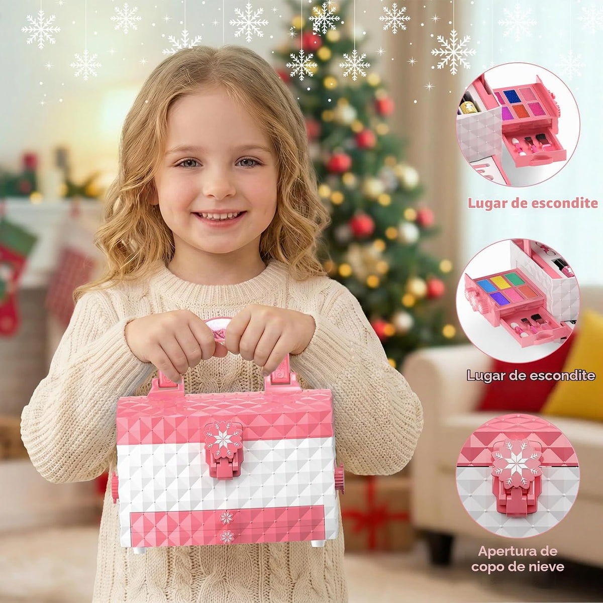 GirlsHome Set de maquillaje para niñas de 56 piezas, lavable, cosmé...