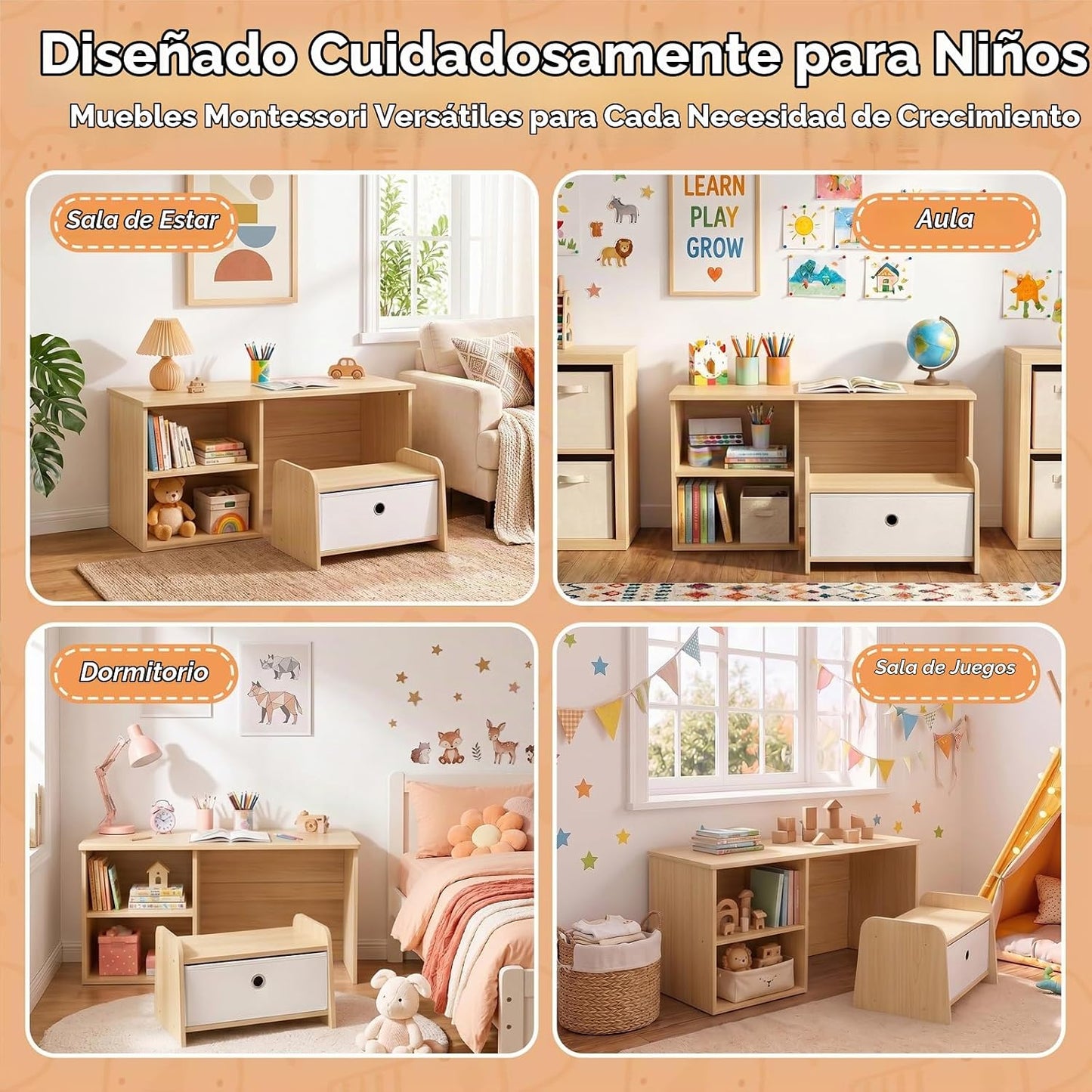 Faesun Estantería 3 en 1 para niños pequeños, estantería Montessori...