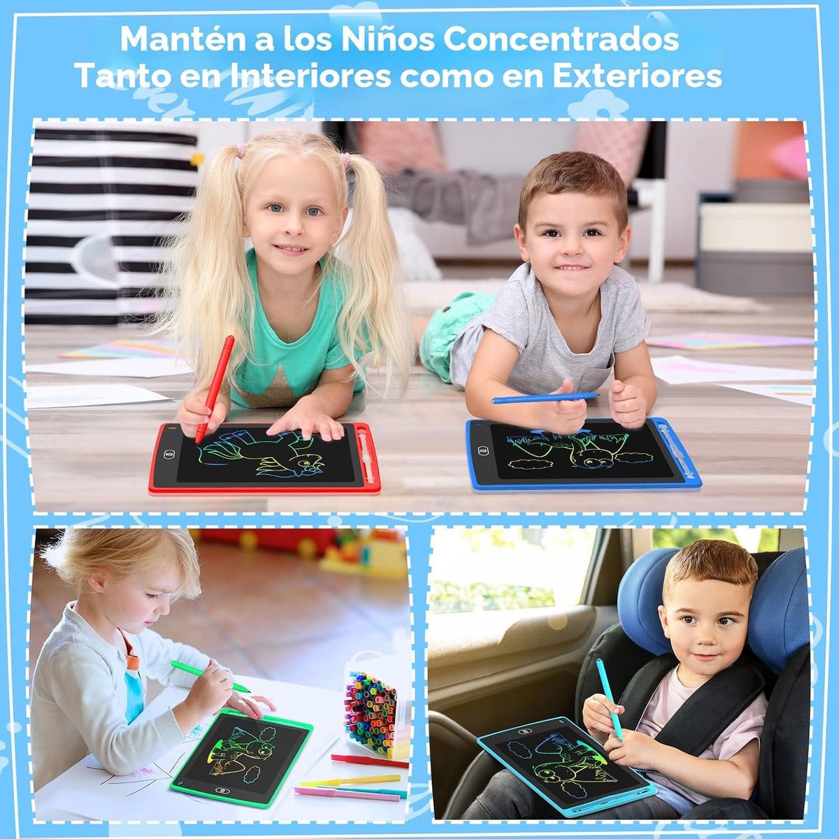 Paquete de 4 tabletas de escritura LCD para niños, tableta de dibuj...