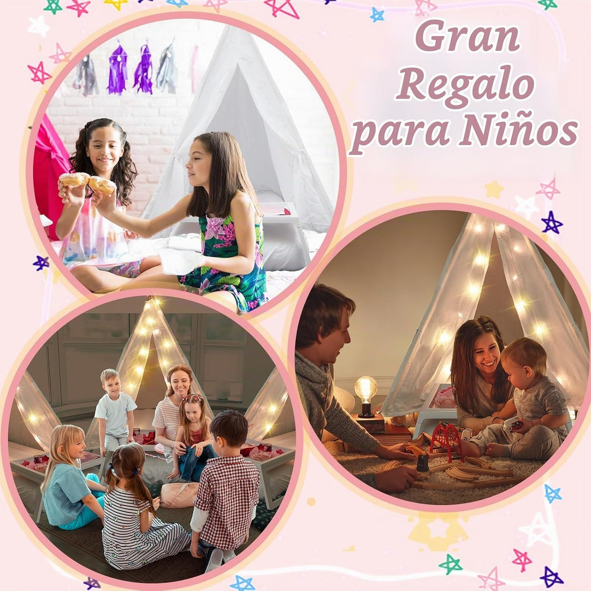 Lemosae Paquete de 4 Carpas Tipi para Niños para Fiestas de Pijamas...